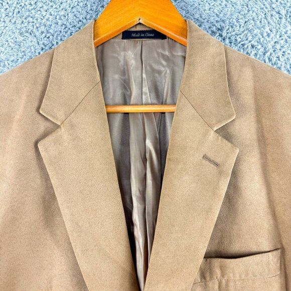 Chaps Blazer Men 42R Tan Polyester Suit Jacket Business Casual Wedding Office - Picture 2 of 15